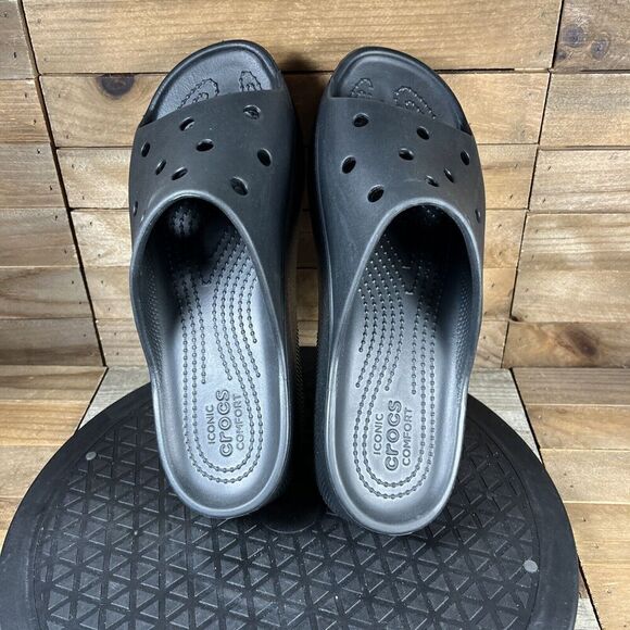 Crocs Sandals Womens Sz 7 Black Wide Strap Open Toe Platform Comfort Cushion - Picture 5 of 10